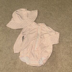 Pink Gingham Baby Romper with Hat